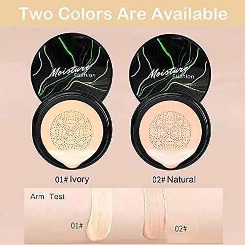 Mushroom Head Air Cushion CC Cream, Moisturizing Concealer, BB Cream Makeup Base, Long Lasting with Mushroom Makeup Sponge, Easy to Apply (01#, Lvory)
