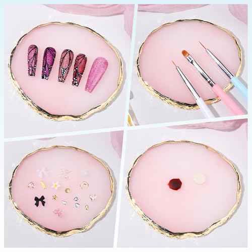 FANDAMEI Nail Tools Kit, 6PCS Nail Brushes for Nail Art, 1PCS Resin Nail Polish Palette, 1PCS Nail Clean Up Brushes, 5PCS Dotting Pen Nail Design Tools, Nail Polish Mixing Palette Nail Art Tools