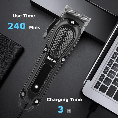 KEMEI Professional Cordless Hair Clippers for Men, 4-Speed Barber Trimmer