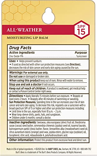 Burt's Bees All Weather SPF 15 Lip Balm, 2 Tubes