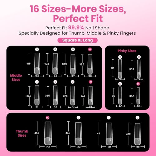 Beetles Tipex Instant Apex Nail Tips XL Square Clear 160pcs - Perfect for DIY Extensions