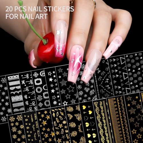 Fandamei 10PC Nail Art Kit with Striping Tape, Stickers & Brushes