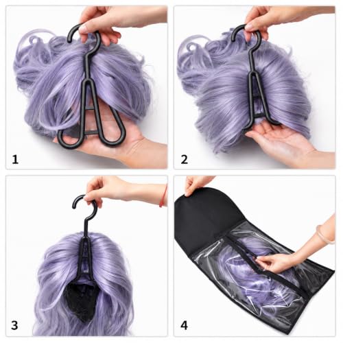 Hadwoer 4-Pack Wig & Hair Extension Storage Bags with Hangers, Dust-Proof