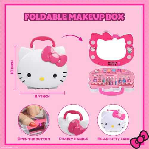 Hello Kitty Face Light-Up Makeup Vanity Set for Girls, Includes Nail, Eye and Lip Accessories, Perfect Birthday and Holiday Gift, AA Batteries Not Included, Ages 3+ by Townley Girl