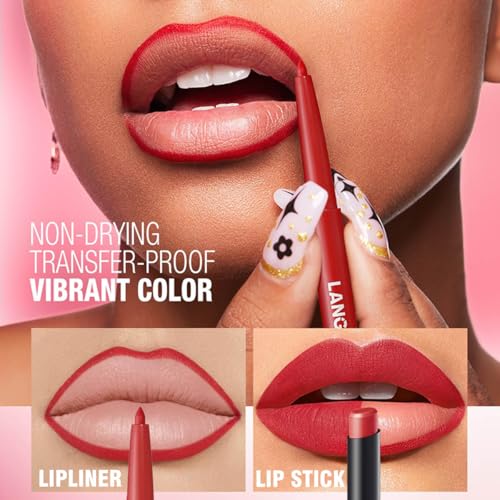 Nude Brown Lip Liner Lipstick for Women, Waterproof Long Lasting Lip Liner Pencil Lip Stick Set, Lip Kit With Lipliner Lipstick, Smudgeproof Lip pencil Lip Crayon 02#