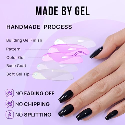 BTArtbox Press On Nails Short - Soft Gel Square Fake Nail with Nail Glue, Semi-Transparent Stick On Nails in 15 Sizes - 30 Nail Kit, Pumpkin Pie