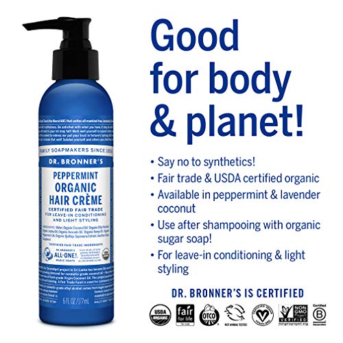 Dr. Bronner¡¯s Organic Hair Cr?me Leave-In Conditioner Styling Cream Anti Frizz Hair Product for Women & Men Hair Cream USDA Organic, Cruelty Free - 6oz 1-Pack