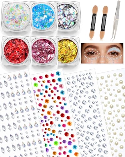 Face Glitter Gems Kit: 6 Glitter Gels & 4 Gem Sheets with Tools