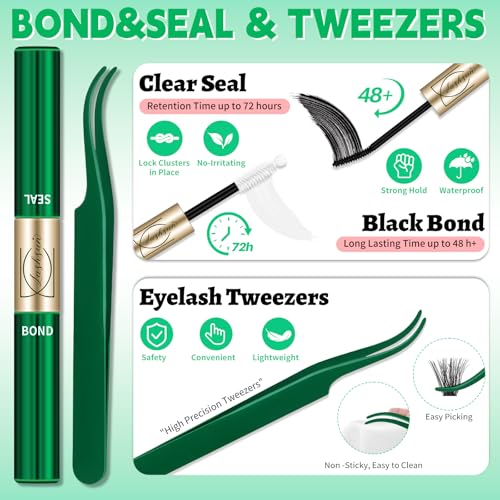 Lash Clusters Kit DIY Eyelash Extensions 12-20mm with Bond & Tweezers