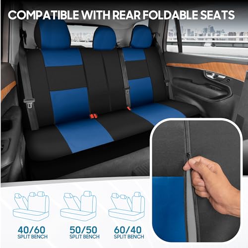 BDK PolyPro Car Seat Covers Full Set in Blue on Black – Front and Rear Split Bench Seat Covers, Easy to Install, Car Accessories for Auto Trucks Van SUV