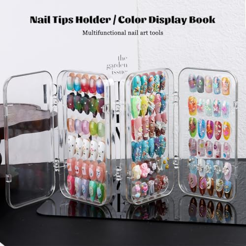 Fcozpjk Press On Nail Organizer Case - Tri-Fold Clear Acrylic Storage