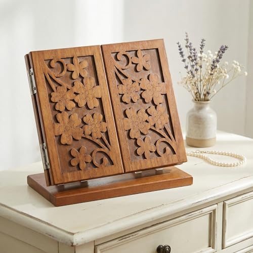 1pc Wood Dressing Table Mirror Wooden Three Mirrors Indoor Desktop Make up Vanity Carved Standing Desk Makeup