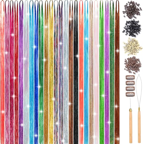 24 Colors Hair Tinsel Kit - 8600 Strands of Sparkling Extensions