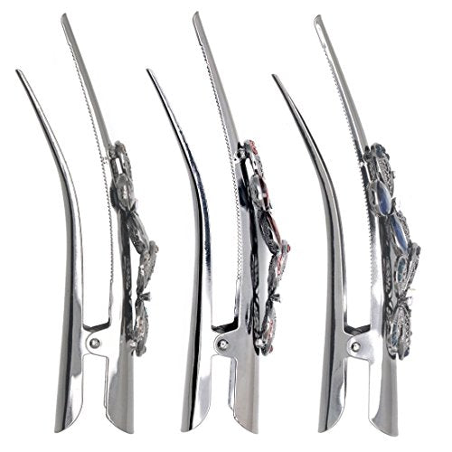 Fashion & Lifestyle Set of 3 Large Metal Alloy Alligator Sectioning Clips for Women and Girls - Pretty Strong Clamp Hairpins Non-Slip Hair Grips Accessories for Thick Hair, Silver Gray