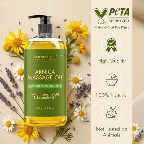 Majestic Pure Arnica Massage Oil 8 Fl Oz - Relaxing Body & Post-Workout Care