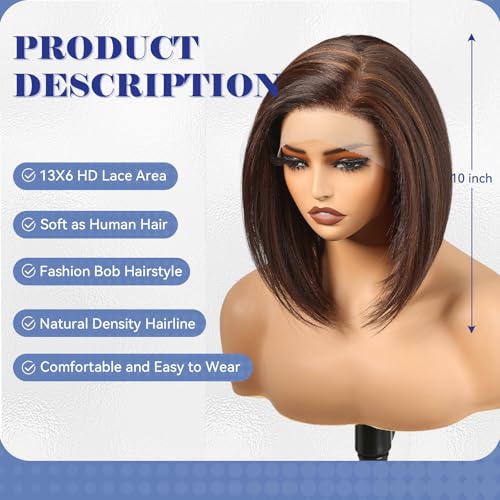 HAIRCUBE 10 Inch Brown Bob Wig - HD Synthetic Lace Front