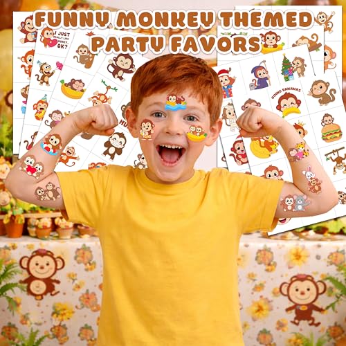 96 PCS Monkey Temporary Tattoos for Kids | Safari Party