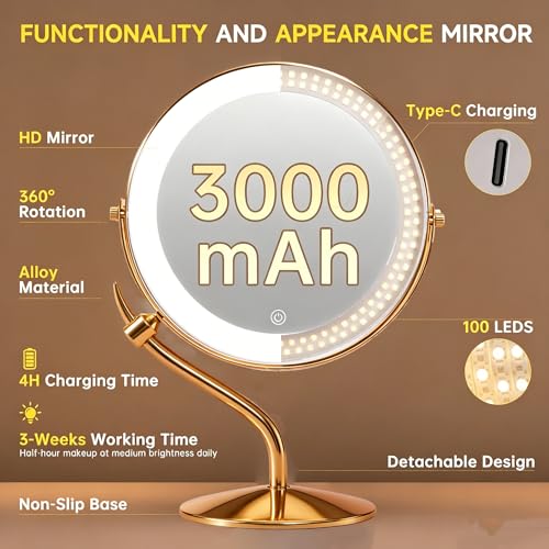 DEXHOM 8" Lighted Makeup Mirror with 1X/10X Magnification & LED Lights