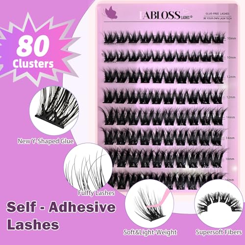 Self Adhesive Eyelashes 80Pcs Self Adhesive Lash Clusters Press On Lashes No Glue Needed Pre-Glued Glueless Lashes Clusters No Remover No Residue with Tweezers£¨Thick-Volume£©