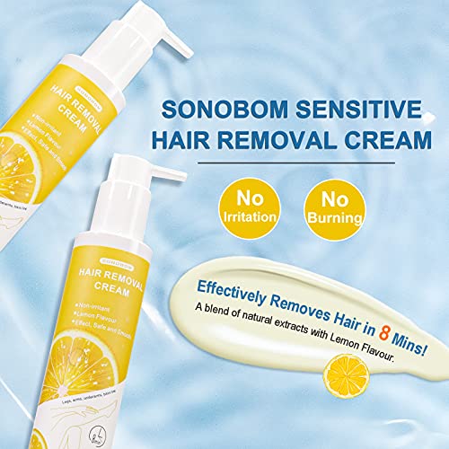 Sonobom Lemon Scent Hair Removal Cream for Sensitive Skin, Painless, 5.07 Fl oz