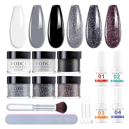 Eodci Dip Powder Nail Starter Kit - 6 Color Set with Liquids & Tools