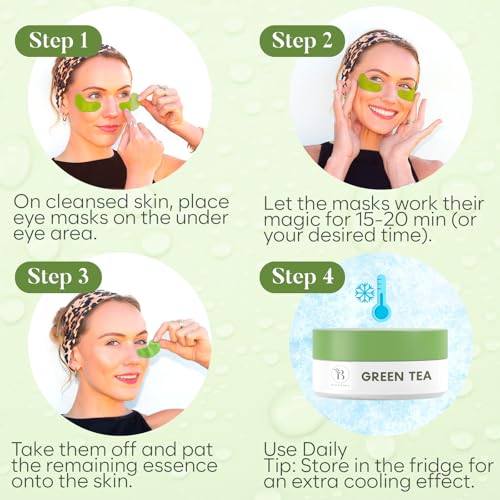 Green Tea Under Eye Patches (30 Pairs), Cooling Eye Mask for Puffy Eyes & Dark Circles, Soothing & Hydrating Gel Pads, Revitalizing Under Eye Care & Skincare Gifts for Women