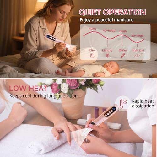 Cordless Electric Nail Drill with 6 Speeds, LED Light & Rechargeable Battery