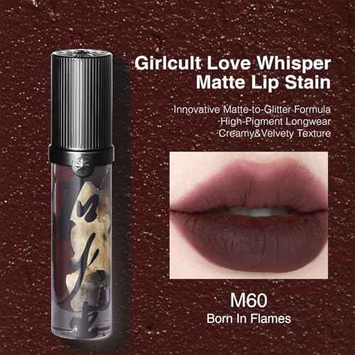 GIRLCULT Matte Lip Stain ? Lightweight Velvet Lip Tint, Long Lasting Liquid Lipstick, Transfer Resistant, Non-Drying & Smudge Proof Formula (M60)