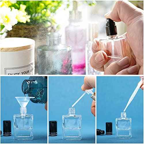YU FENG 12pcs Clear Refillable Perfume Bottle 15ml Portable Square Empty Glass Perfume Atomizer Bottle For Travel