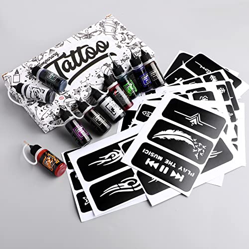 STIGMA Temporary Tattoo Kit - 10 Color Inks & 84 Stencils