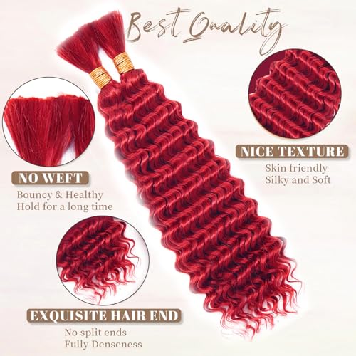 Red Boho Human Hair Braiding Bundles 24" Deep Wave