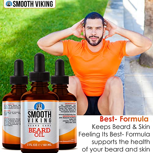 Smooth Viking Beard and Mustache Oil for Men - Argan Formula for Moisturizing, Grooming, and Soothing Dry Skin (2 Oz)