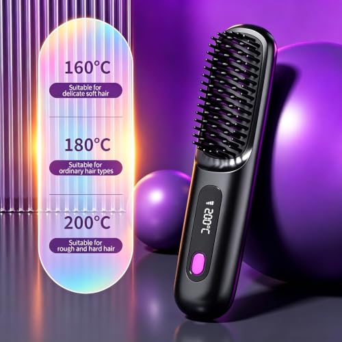 Cordless Hair Straightener Brush with LED Display, Fast Heating