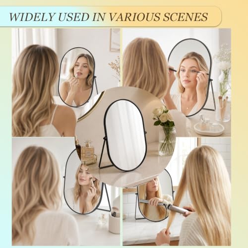 Oval Vanity Mirror with Adjustable Stand - Black Metal Frame