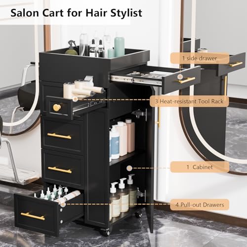 OmySalon Salon Trolley Cart with 5 Drawers & Tool Holders