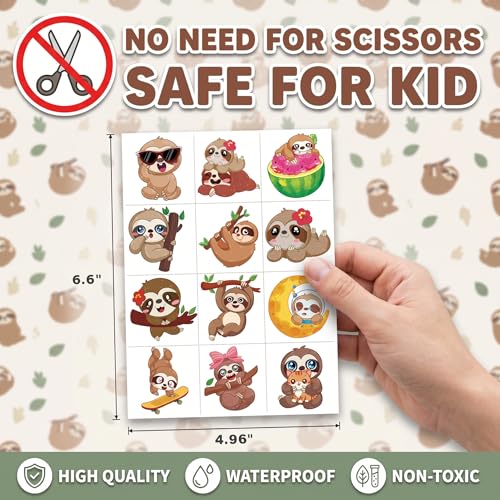 96 Pcs Cute Sloth Temporary Tattoos for Kids