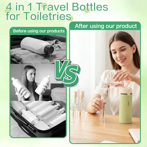 QBVPZDA Green 4-in-1 Travel Dispenser Bottle Set for Toiletries, Leakproof & Refillable