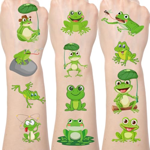 Frog Temporary Tattoos Stickers - 200+ Frog Kids Tattoos Temporary Cartoon Teeth Fake Tattoos Gifts Cute Frog Themed Party Decorations Favors Supplies for Boys Girls Prizes