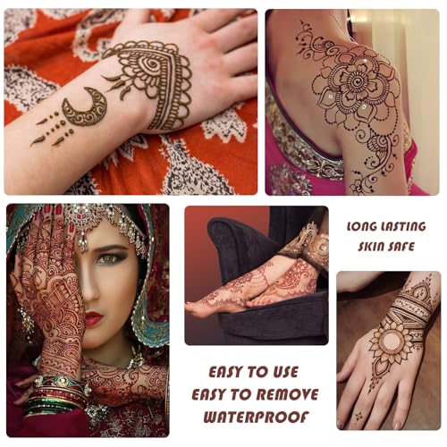 Temporary Tattoos Stencils Kit,Temporary Tattoos Kit - 6 Pcs 3 Color(3 Brown 2 Black 1 Red) Ink with Gloves,DIY Body Art Painting for Women Men Adults TA636KIT