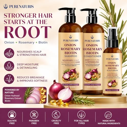 Onion Rosemary Biotin Hair Care Set – Shampoo, Conditioner & Scalp Serum