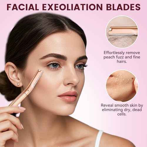 Eyebrow Razor-Face Razors for Women-Dermaplaning Tool for Face Exfoliation & Peach Fuzz with 12 Refill Blades-Facial Dermaplane Razors Shaver-Rose Gold