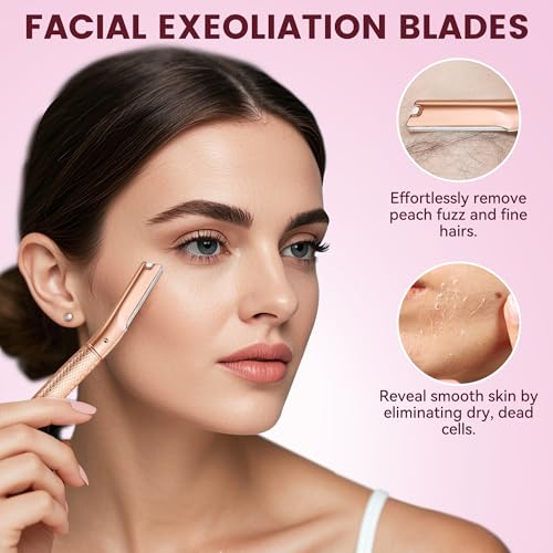 Reusable Eyebrow Razor with 12 Refill Blades - Rose Gold