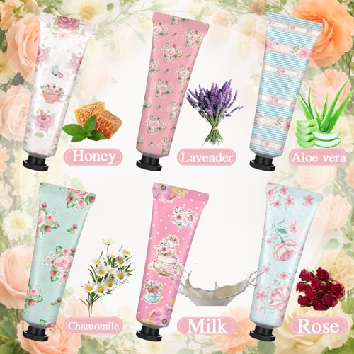 Tea Party Hand Cream Gift Set Wonderland Floral Tea Party Favor Flower Moisturizing Hand Lotion Bulk Dry Cracked Care Cream Teapot Favor Boxes Treat Gift Goodie for Baby Shower, 30 ml(48 Pcs)