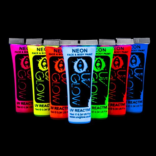 UV Glow Blacklight Face & Body Paint - Neon Fluorescent (7-Pack)