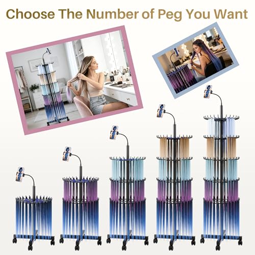 Adjustable Braiding Hair Rack with 140 Pegs, Phone Holder & Wheels