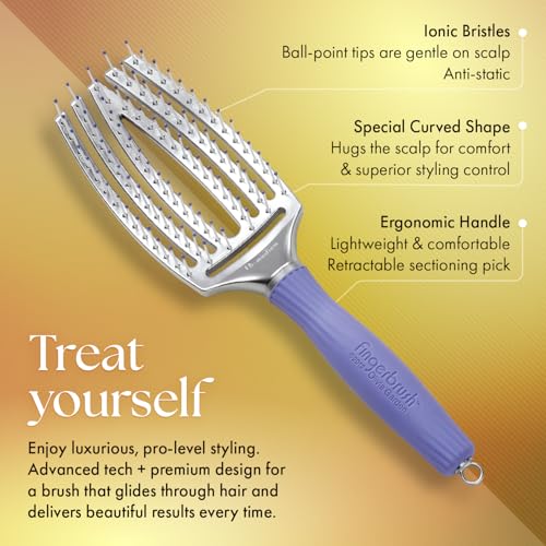 Olivia Garden Fingerbrush Curved and Vented Paddle Brush for Blow Drying - Ideal for Styling and Detangling All Hair Types - Scalp Massager Brush