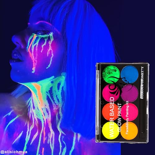 UV Neon Face Paint 8 Colors - Glow in Dark Body Paint Kit