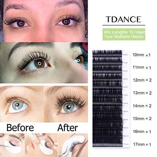 TDANCE Lash Extension Matte Black Eyelash Extension C CC D DD J B L Curl Volume & Classic Lash Extensions 0.03-0.18mm Thickness Professional Salon Use(0.05-D,10-17 mm)