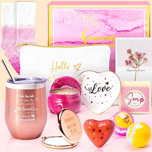 Birthday Gifts For Women-Relaxing Spa Gift Basket Box For Her Mom Sister Best Friend Unique Happy Birthday Bath Set Gift Ideas - Birthday Gift Boxes For Women(Rose Gold)
