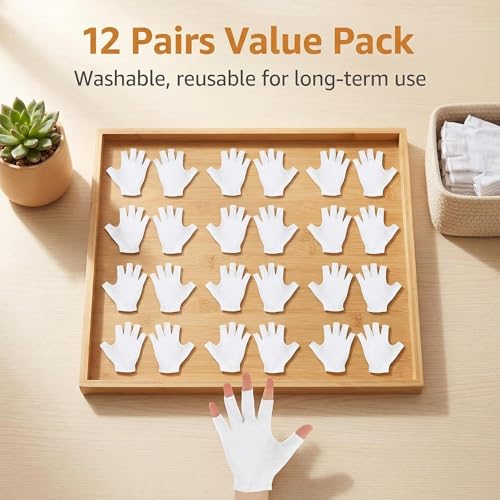White Cotton Fingerless Moisturizing Gloves for Dry Hands - 12 Pairs